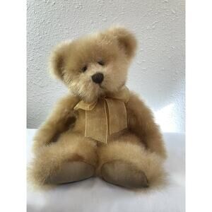 Russ Berrie Pennington Teddy Bear From the Past Gold‎ Shiny Velvet Paws Bow